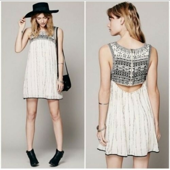Free People Dresses & Skirts - Free People Aztec Bib Dress in Ivory Beaded Embroidered